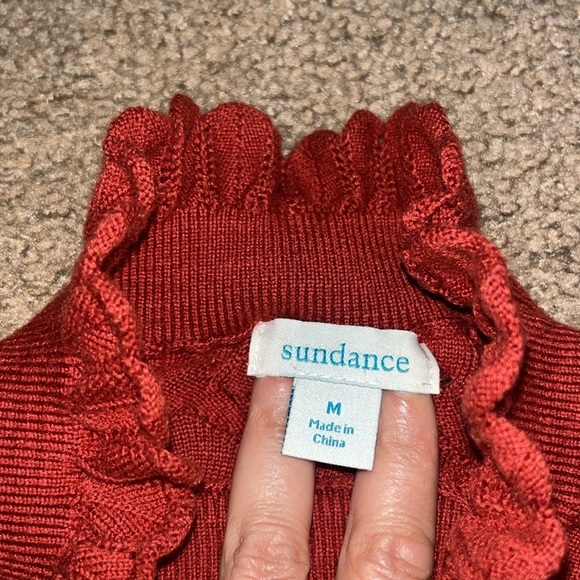 Sundance Frances Ruffle Turtleneck Sweater Scallop Pointelle Knit Rust Orange M - Picture 7 of 8